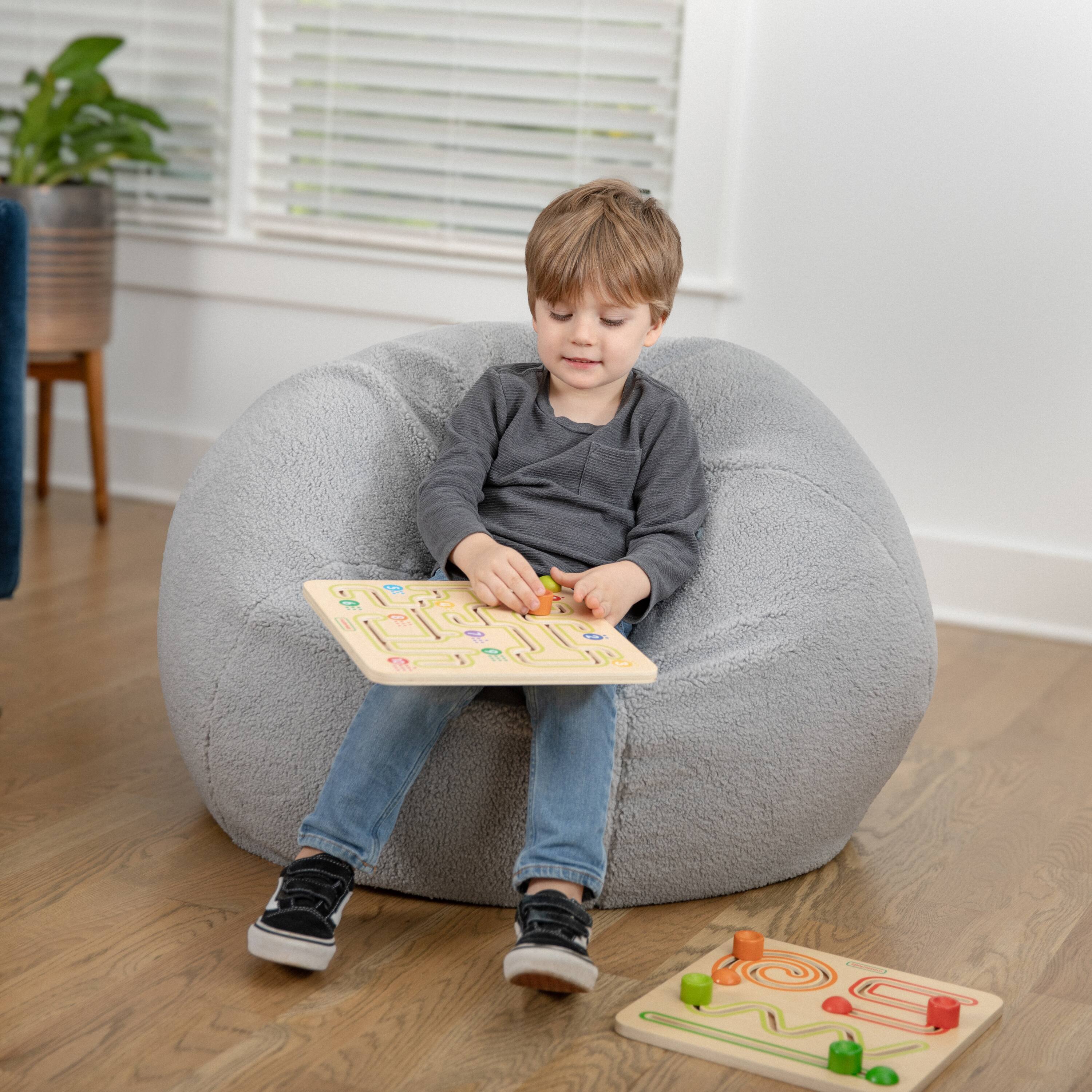 Alt View 3. Emma + Oliver - Small Bean Bag Chair for Kids and Teens - Gray Sherpa.