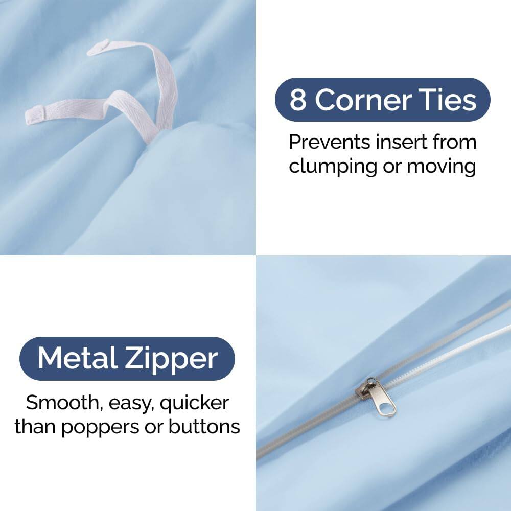 8 Corner Ties  
Prevents insert from clumping or moving  

Metal Zipper  
Smooth, easy, quicker than poppers or buttons