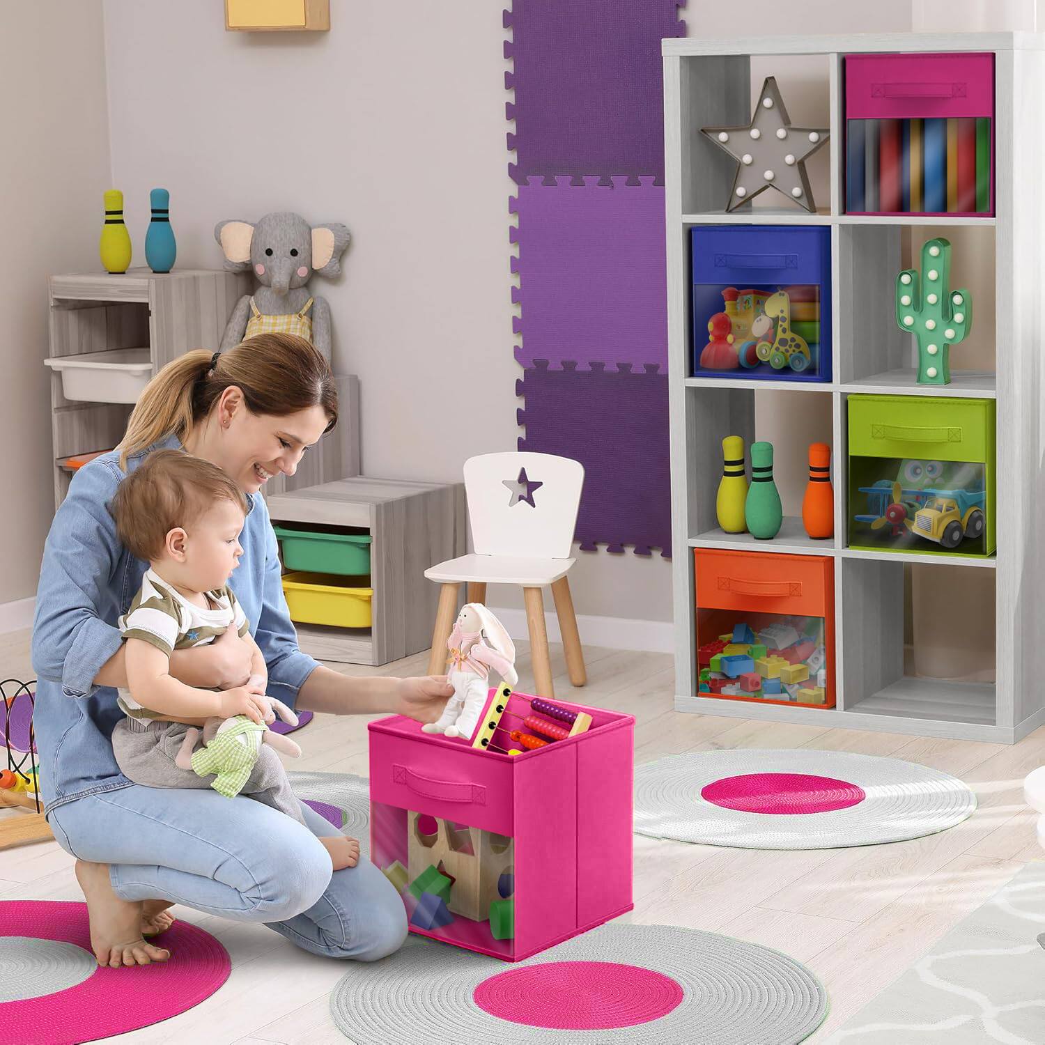 Alt View 1. Sorbus - Sorbus 11 Inch Collapsible Fabric Storage Bin with Clear Window - for Organizing Clothes, Toys, Books, Shelves, Figures - Pink.