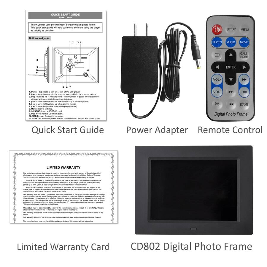 Sungale 8 inch Digital Photo Frame, 800x600 Photo/Video/Music Support ...
