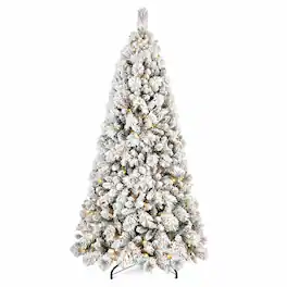 RYHNUYNE - 7FT Flocked Pre-Lit Christmas Tree,450 Warm White LED Lights 1060 Tips PVC Hard Needle Hinged Design - Green,White