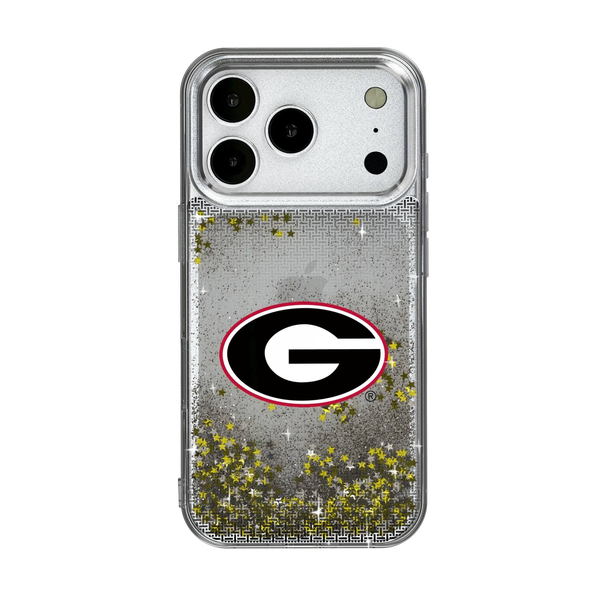 Front. Keyscaper - Georgia Bulldogs Linen Logo iPhone Glitter Case - 13 Pro Max - Multicolor.