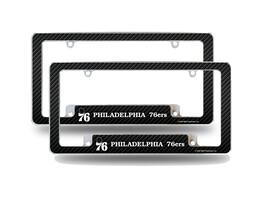 Rico Industries - Philadelphia 76ers NBA (Set of 2) Chrome Metal License Plate Frames with Carbon Fiber Design - Multi