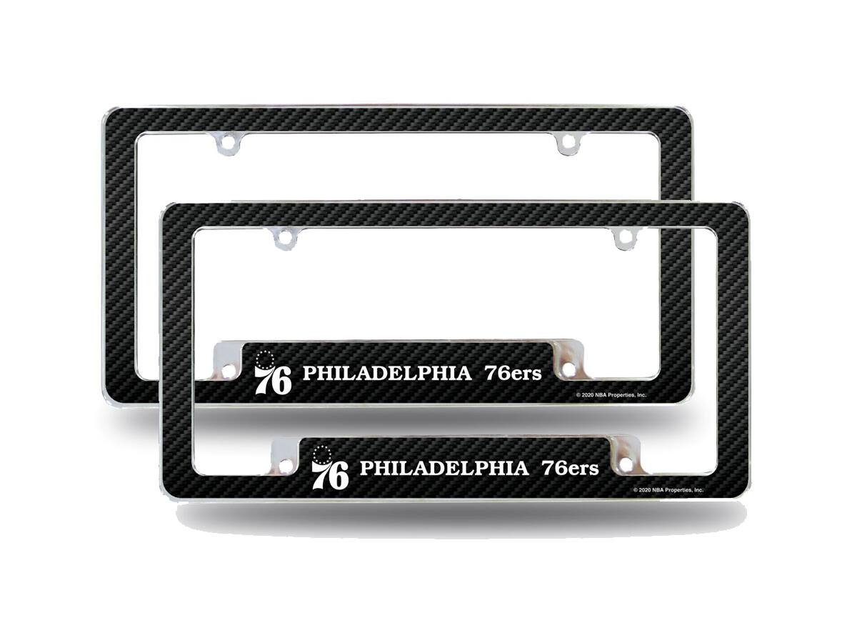 Philadelphia 76ers NBA (Set of 2) Chrome Metal License Plate Frames with Carbon Fiber Design