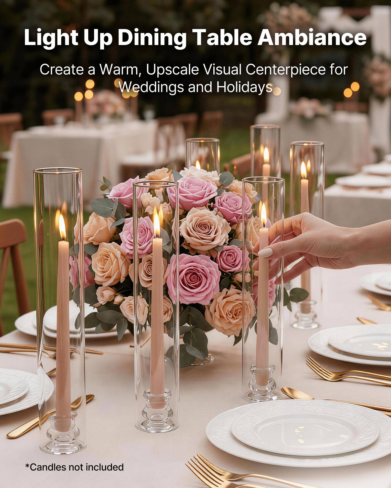 Light Up Dining Table Ambiance  
Create a Warm, Upscale Visual Centerpiece for Weddings and Holidays  
*Candles not included