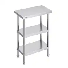 Front. VEVOR - Stainless Steel Food Prep Table, 14 x 24 x 34 Inch Commercial Kitchen Worktable, with 2 Adjustable Undershelf - Silver.