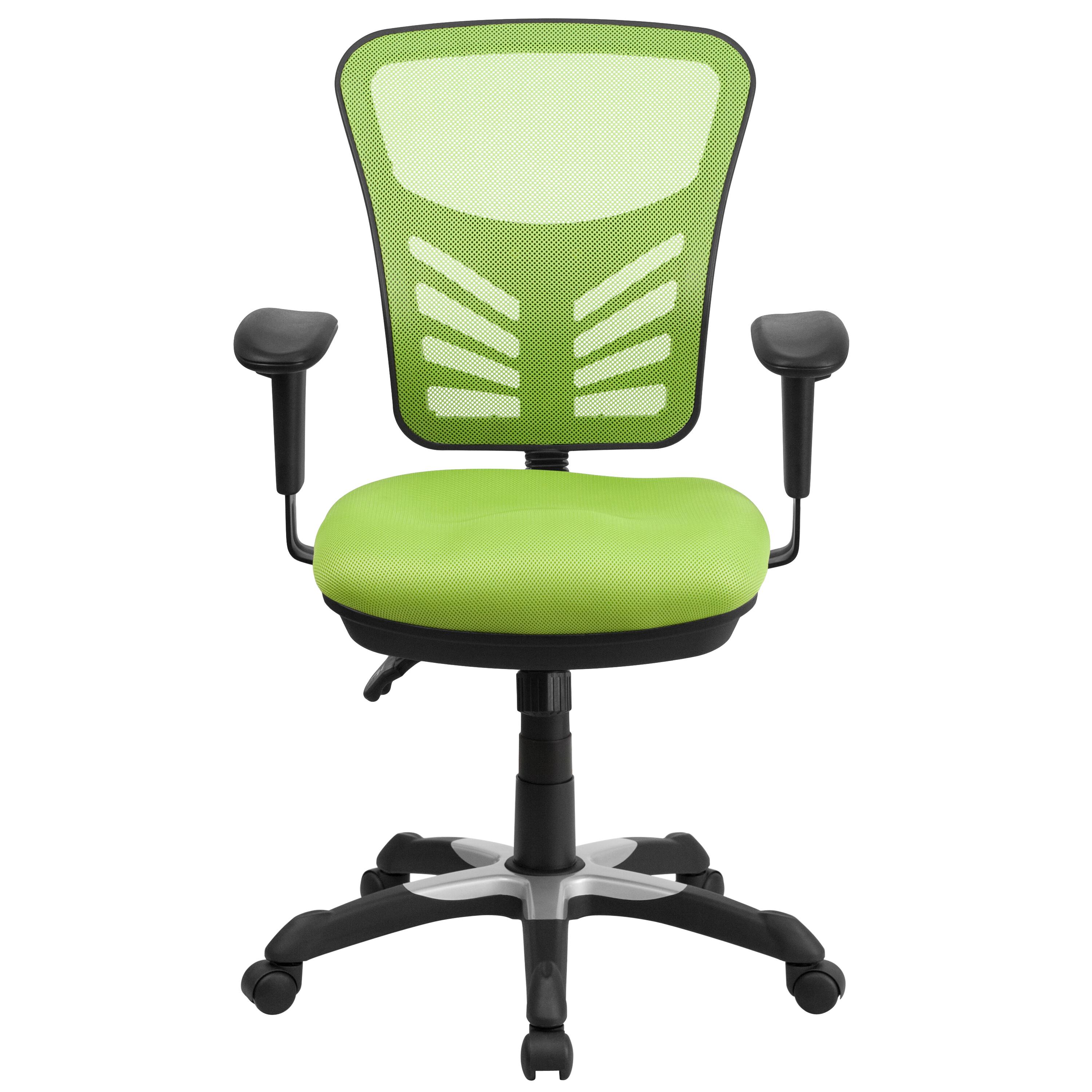 Alt View 7. Emma + Oliver - Mid-Back Mesh Triple Paddle Swivel Ergonomic Office Chair with Adjustable Arms - Green/Black Frame.