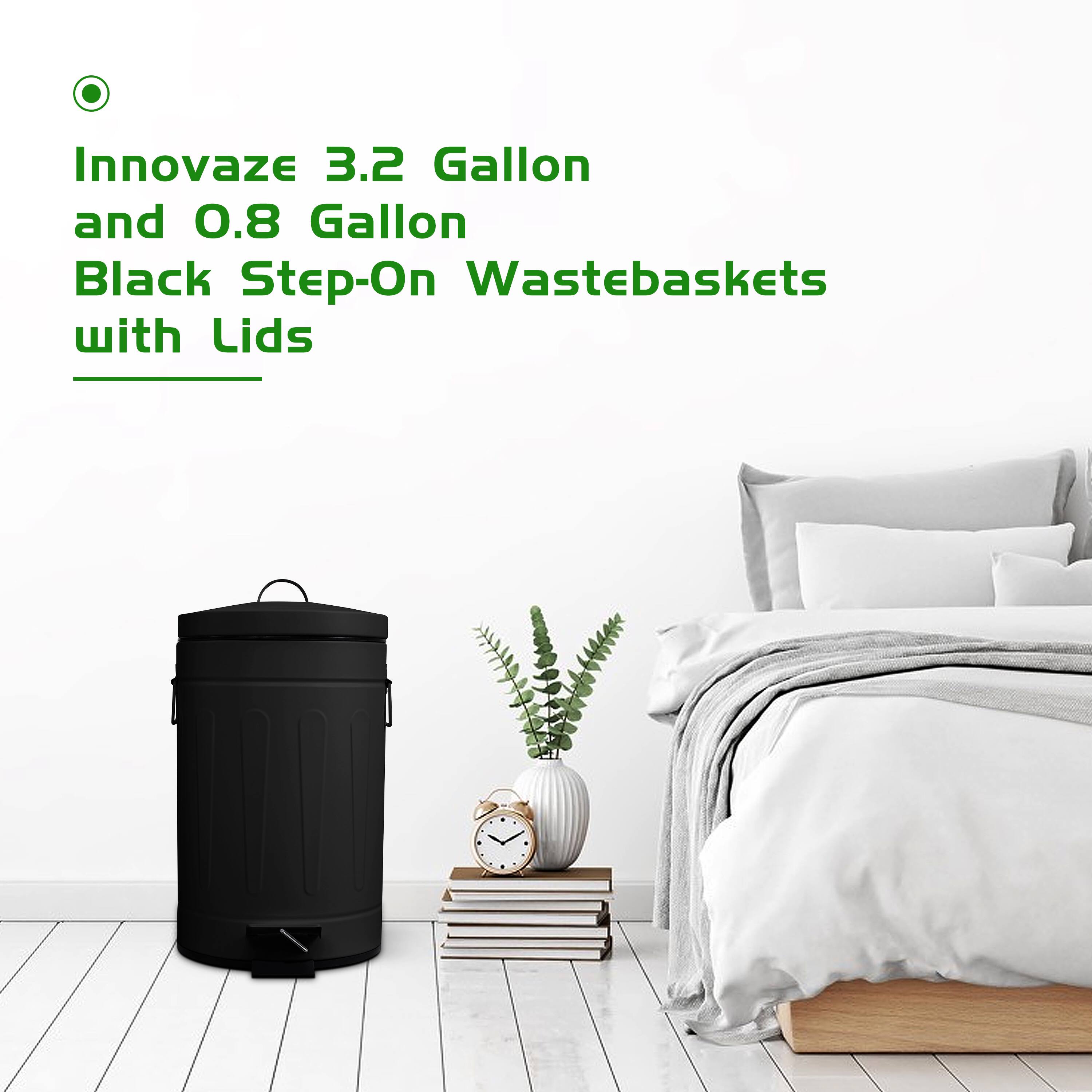 Innovaze 3.2 Gallon and 0.8 Gallon Black Step-On Wastebaskets with Lids