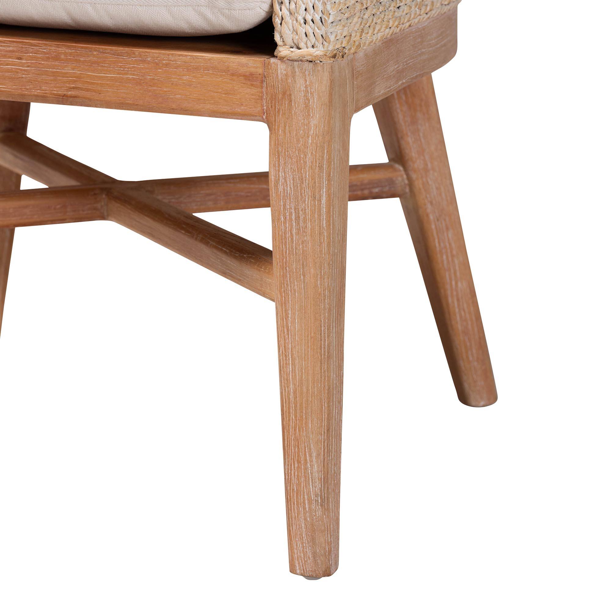 Alt View 2. bali & pari - Ridley Seagrass Dining Chair with Mahogany Wood Frame - Accent Chair with Woven Square Back and Cushioned Seat - White Wash.