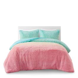 Gracie Mills - Herman Ombre Shaggy Faux Fur Comforter Set - Aqua Multi