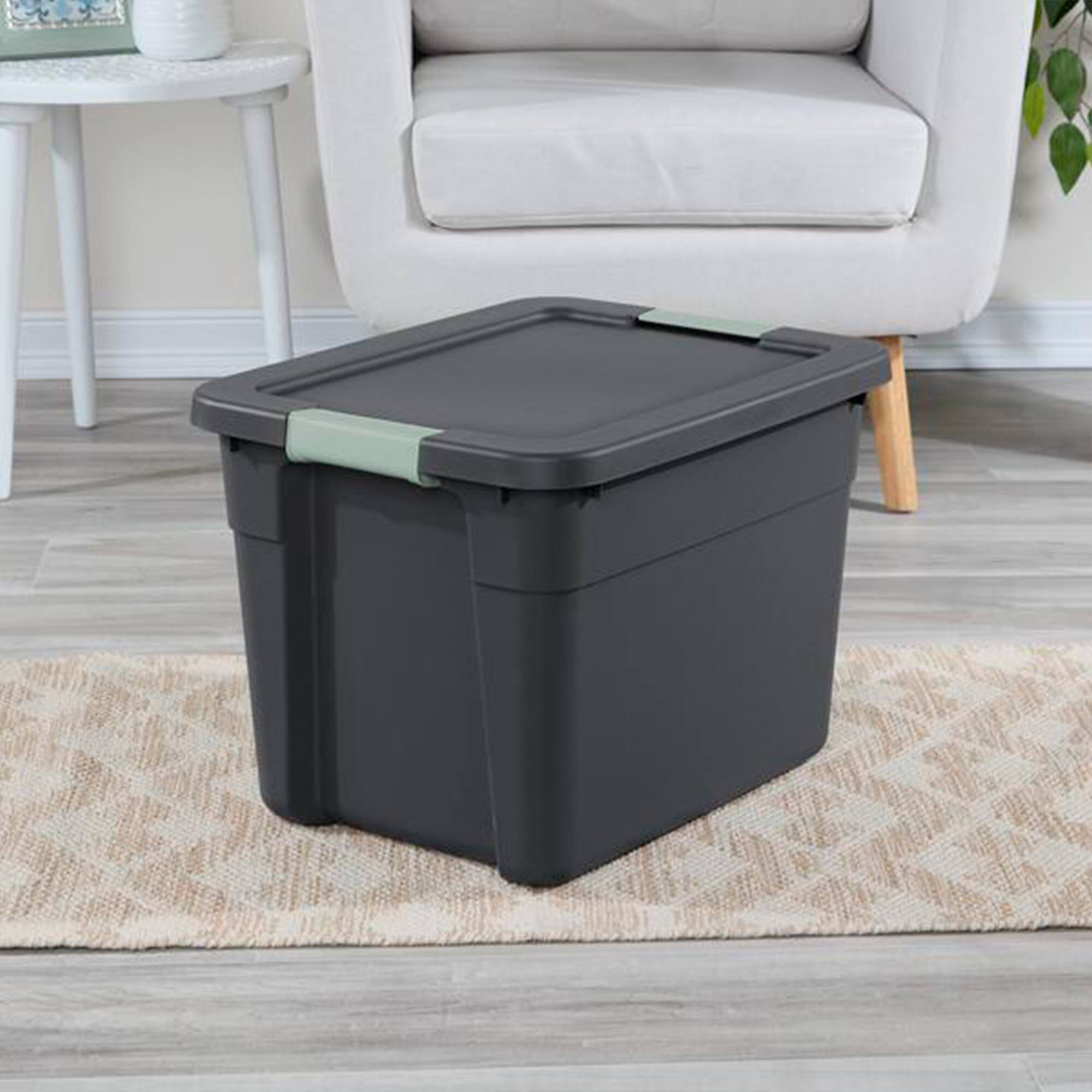 Alt View 3. Sterilite - Sterilite 12Pk Latch Tote, Stackable Plastic Storage Container, 12Gal,Gray/Green - FLAT GRAY W/ GRN RIVER LATCHES.