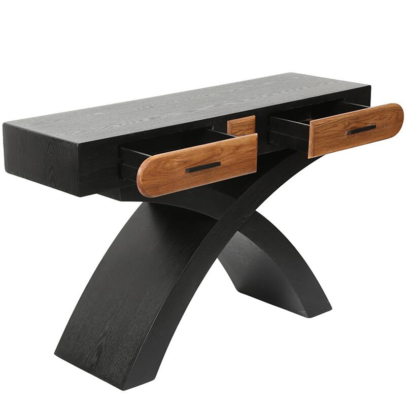 Alt View 1. Whisen - Ashwood Veneered Console Table with 2 Drawers, Cross-Leg Entryway Table for Hallway & Dining Room - Black.