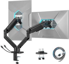 FINEAK - Heavy-Duty Dual Monitor Mount with USB Hub - Black