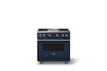Front. Viking - 36 in. Wide 4 Burner Pro 5 Series 5.1 Cu. Ft. Freestanding Sealed 4 Burner LP Gas Convection Range with Brushed Brass - Slate Blue.