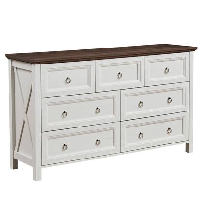 Front. Boyel Living - Farmhouse 7 Drawers Dresser for Bedroom, Wood Rustic Dresser Tv Stand, Storage Dressers Organizer for Bedroom - White.