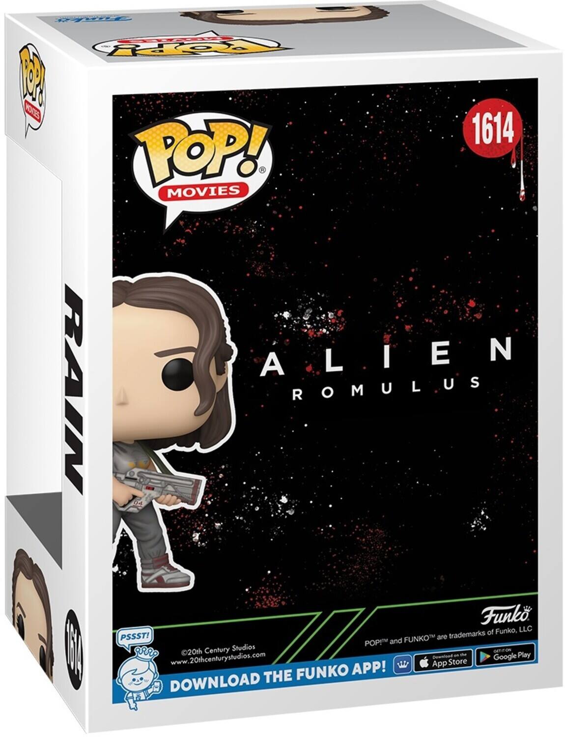 POP! MOVIES, ALIEN RAIN ROMULUS, Funko, LLC, PSSST!, FUNKO are trademarks of Funko, LLC, 20th Century Studios, DOWNLOAD THE FUNKO APP!, GET IT ON App Store, GET IT ON Google Play, www.20thcenturystudios.com, DOWNLOAD THE FUNKO APP!