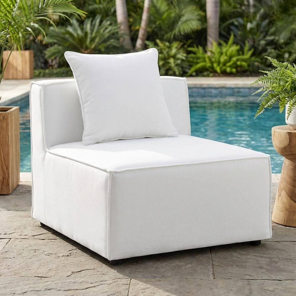 Left. Outdoor Escape - Armless Outdoor Patio Upholstered Sectional Sofa With Cushioned Seat - White.