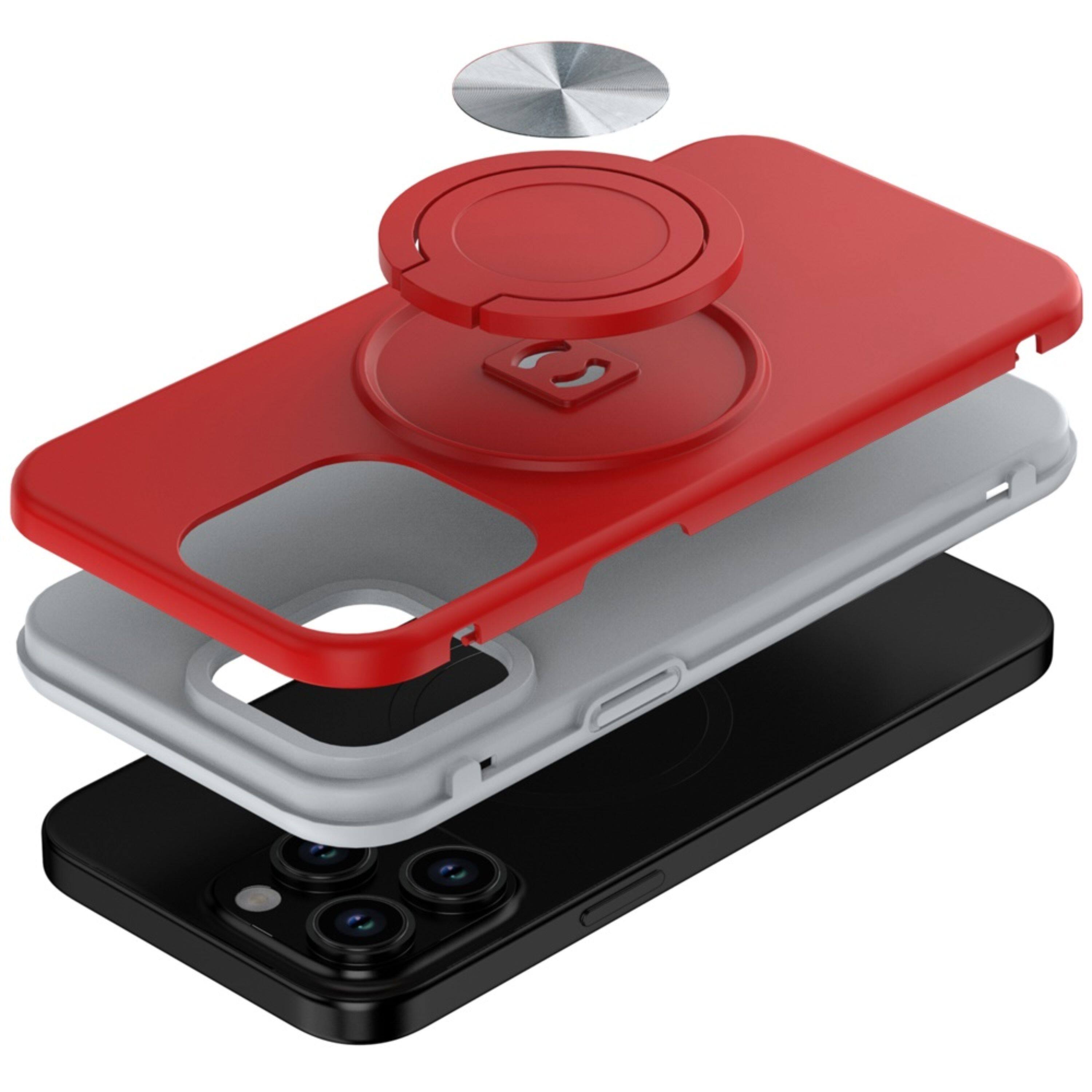 Left. Kitcheniva - Rugged 360 Ring Stand Case For iPhone 14 Pro Max Red - Red.
