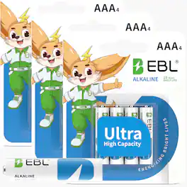 EBL - Ultra High Capacity Energy AAA Batteries 1.5V Triple A Alkaline Battery 10 Years Shelf Life 0 Leakage Safe No Hg No Cd.