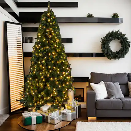 Front. Resenkos - Resenkos 7ft 881 Branch Half Christmas Tree with 230LED Lights PVC Branch Iron Bracket Tender Green Christmas Tree - Green.