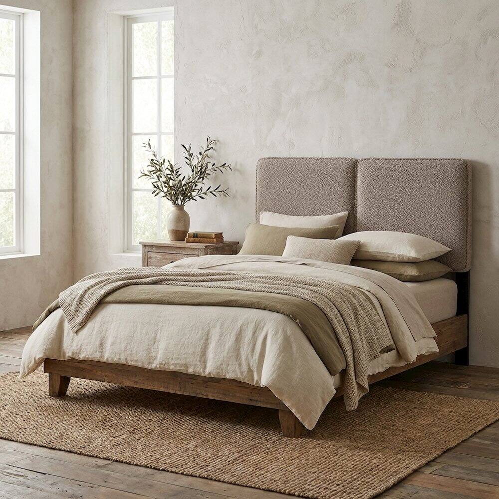 Angle. FurniFact - Boucle Fabric Twin Headboard Soft Upholstery with Durable Frame Panel Design - Beige.