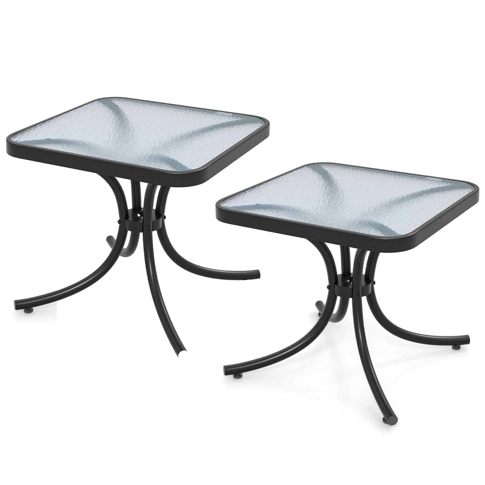 Gymax - 2PCS 20'' Outdoor Side Table w/Tempered Glass Top Metal Frame Patio End Table - Black