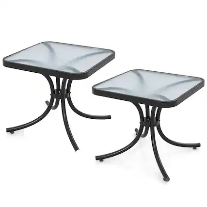 Front. Gymax - Gymax 2PCS 20'' Outdoor Side Table w/Tempered Glass Top Metal Frame Patio End Table - Black.