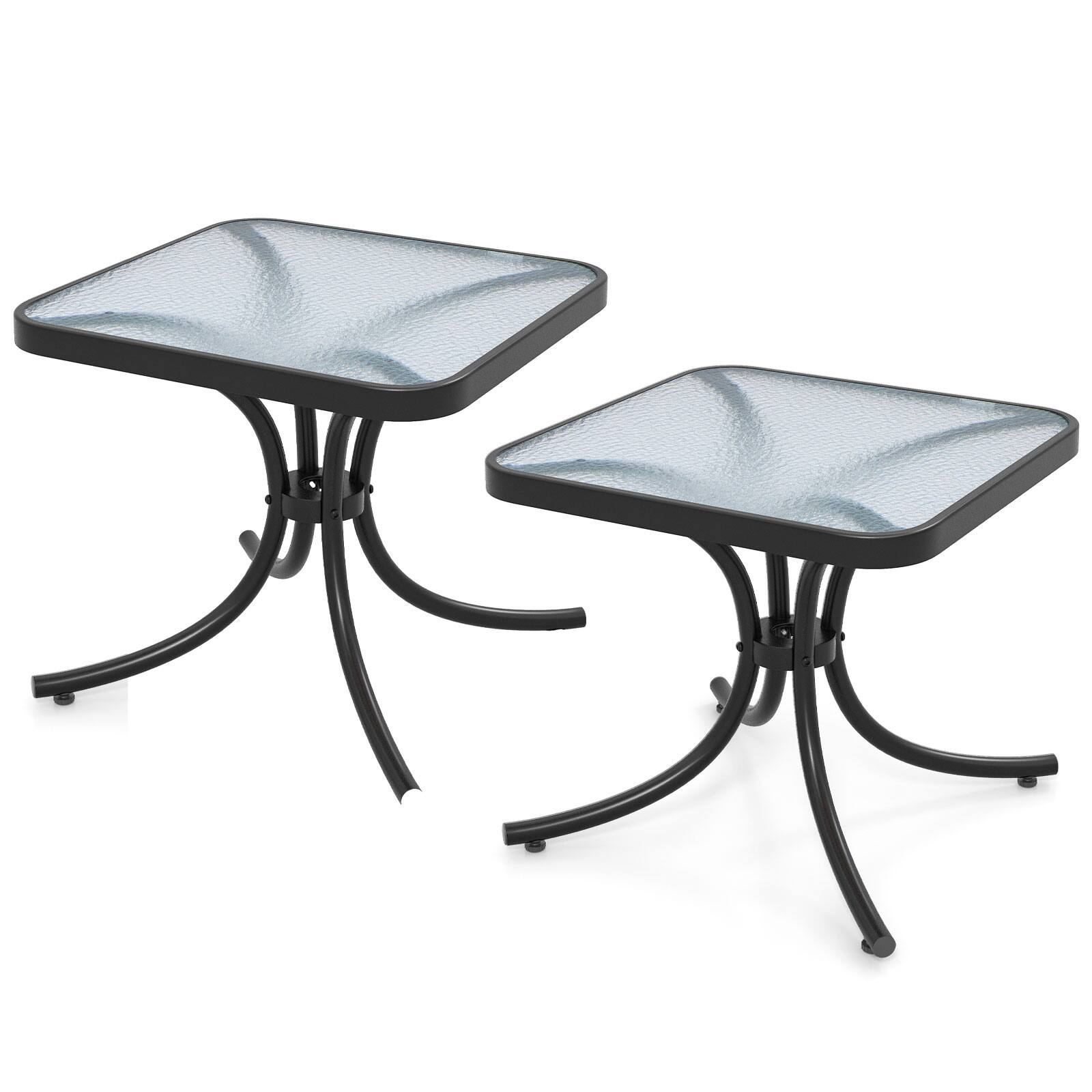 Front. Gymax - Gymax 2PCS 20'' Outdoor Side Table w/Tempered Glass Top  Metal Frame Patio End Table - Black.