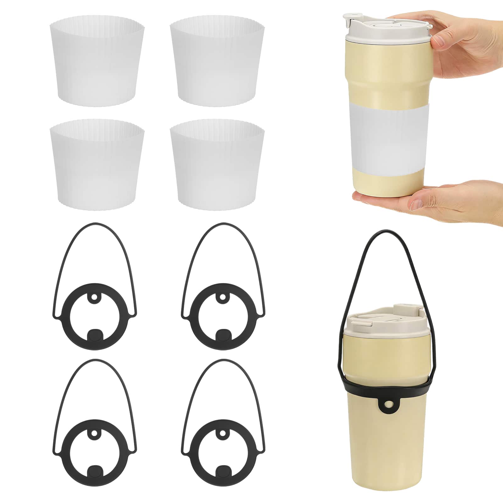 Unique Bargains - Silicone Cup Sleeve, 4pcs Coffee Sleeves with Black Handle Strap, Heat Resistant Reusable Nonslip for Coffee Tea Drinks - Transparent price history on PriceWatchPro