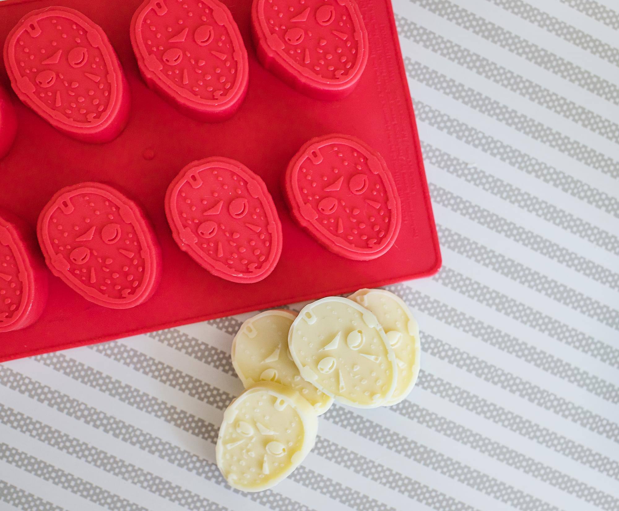 Alt View 4. Silver Buffalo - Friday the 13th Jason Voorhees Mask Silicone Mold Ice Cube Tray - Red.
