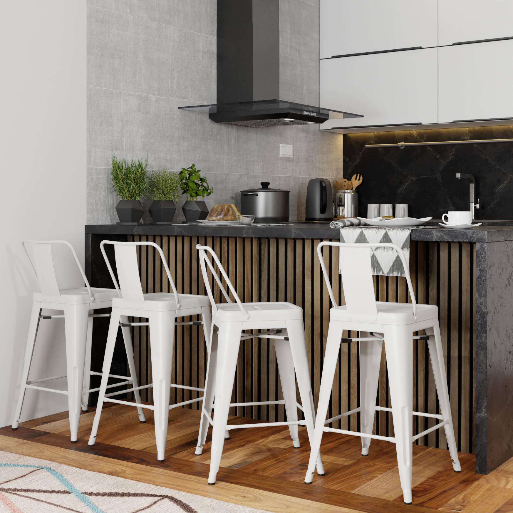 Left Zoom. Simpli Home - Rayne Metal Counter Height Stool (Set of 4) - White.