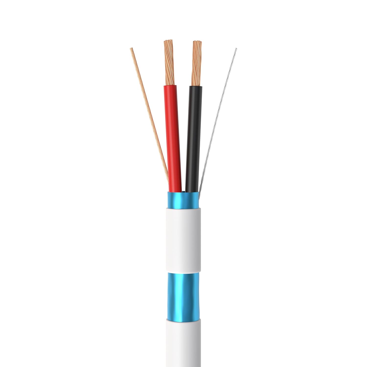 Angle. Cables Direct Online - 500ft 18/2 Stranded CCA Shielded Alarm Cable, 18AWG 2 Conductor Wire for Security, Fire, LED, Doorbell Systems - White.