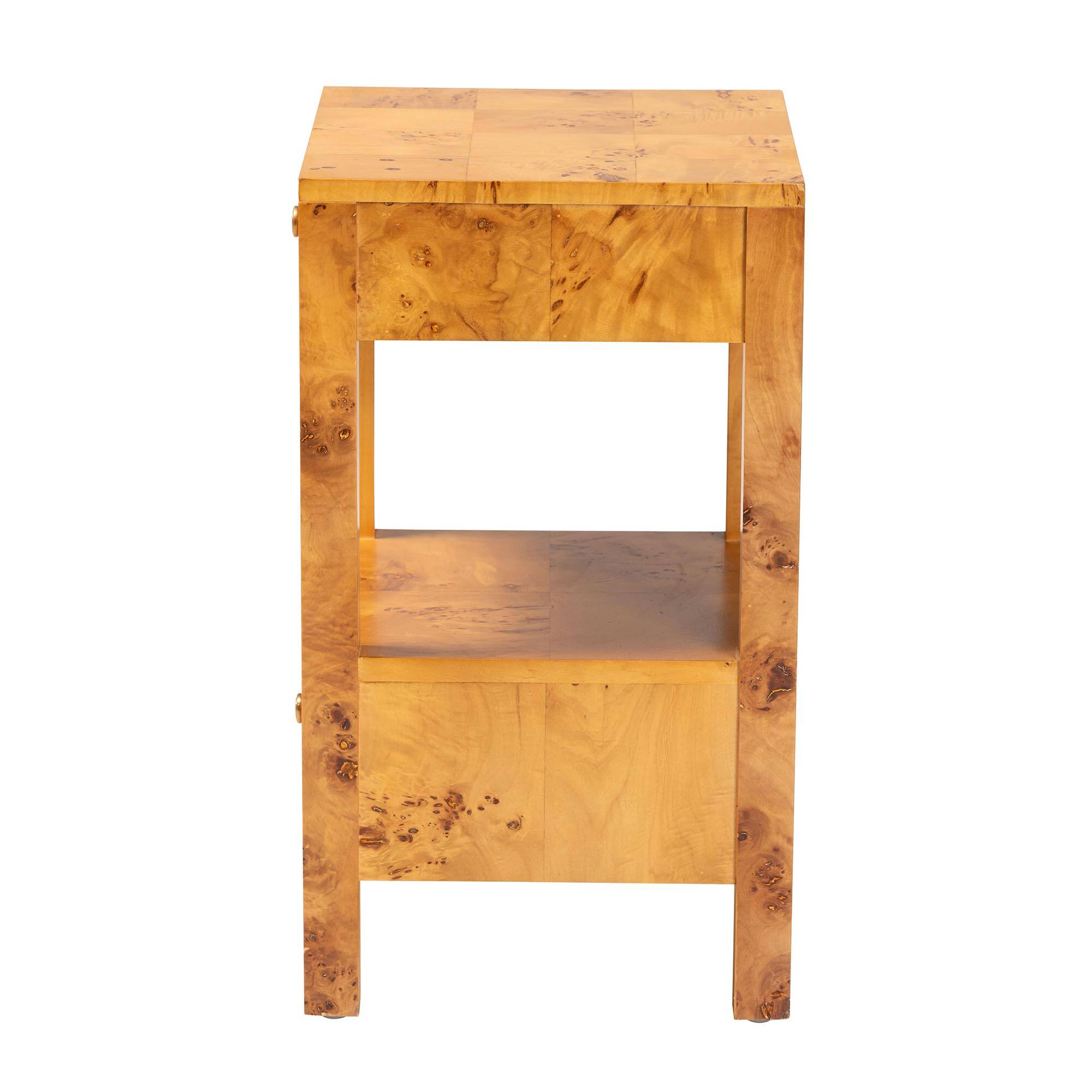 Back. bali & pari - Azmi Modern and Contemporary Natural Mappa Burl Wood 2-Drawer Nightstand - Light Mappa Burl.