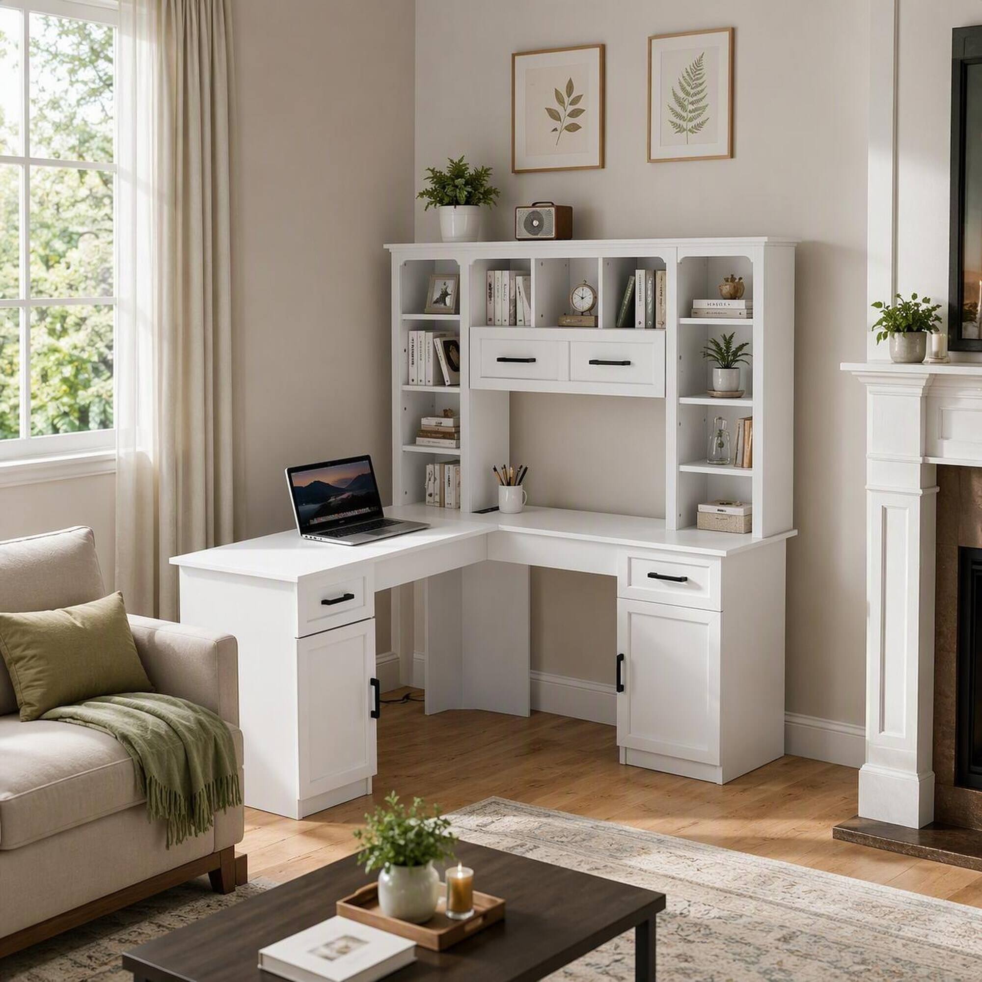 RYHNUYNE L Shaped Computer Desk, 65 x 52 Inches, MDF and Particle Board ...