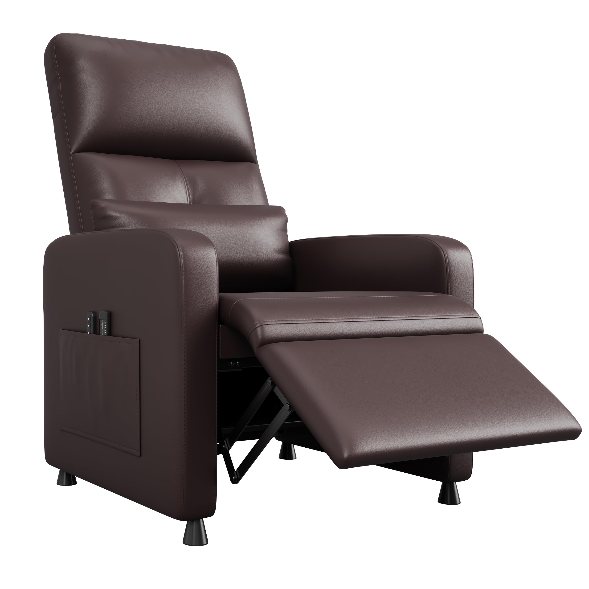 Front. Babevy - Power Recliner Chair with Memory Remote, Adjustable PU Leather Electric Recliner with USB Port, Tall Back & Side Pockets - Brown.
