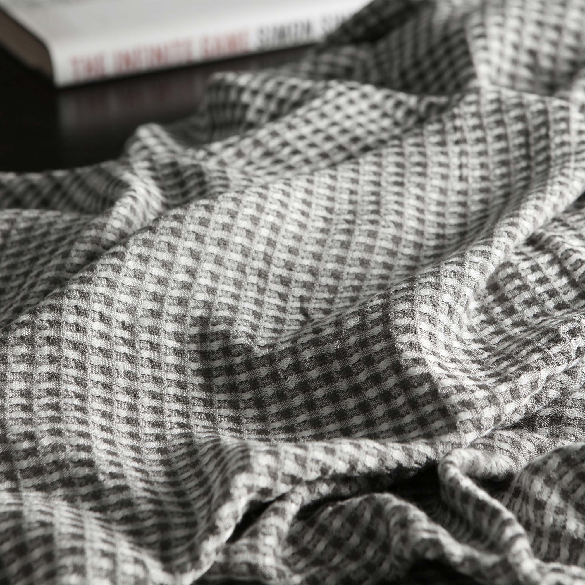 Left. Peace Nest - Peace Nest Ultra Soft Waffle Weave Knit Throw Blanket, Gray, 80" x 90" - Gray.
