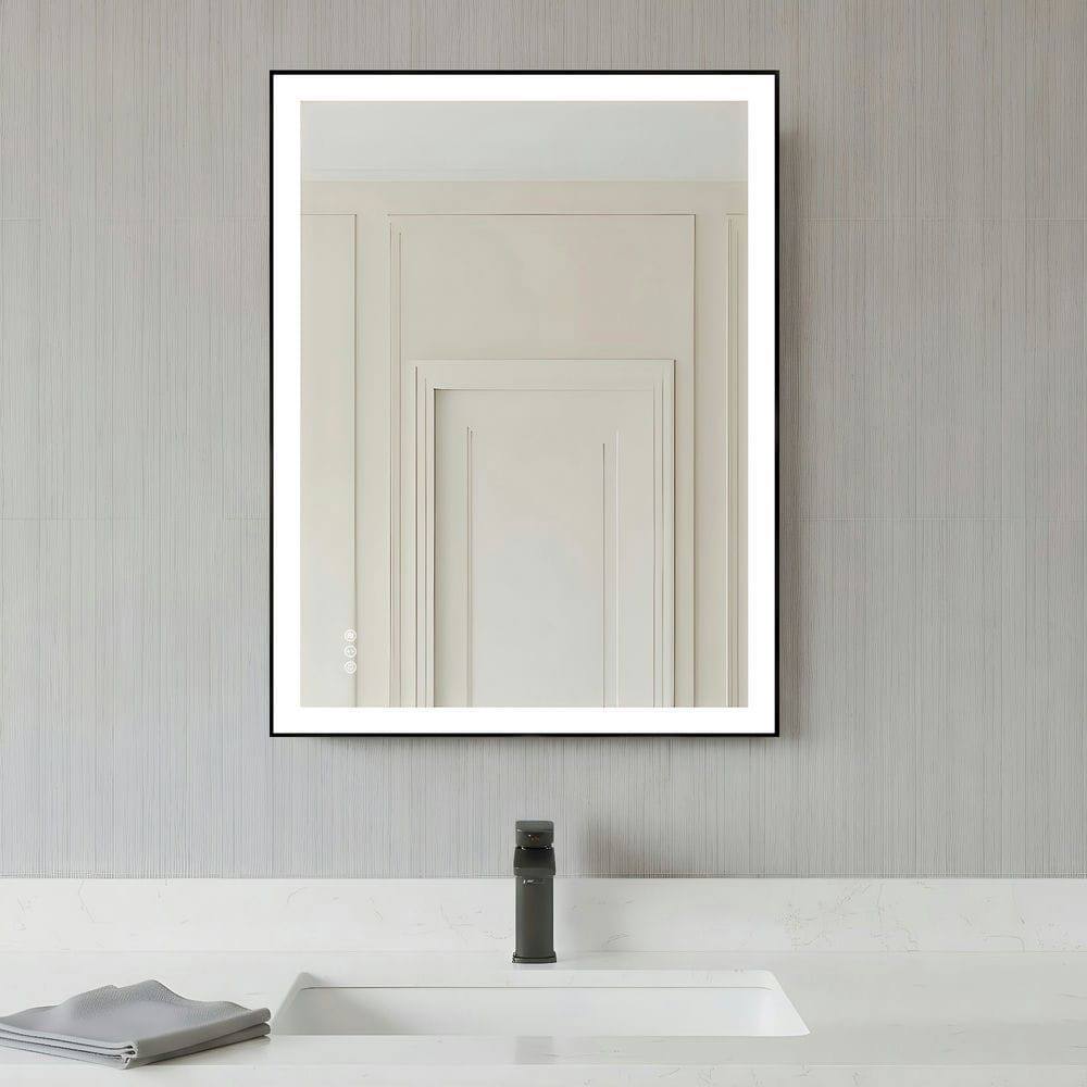 Alt View 8. Kadyn - 32x24 Inch Rectangle LED Bathroom Mirror with Modern Black Frame - Black.