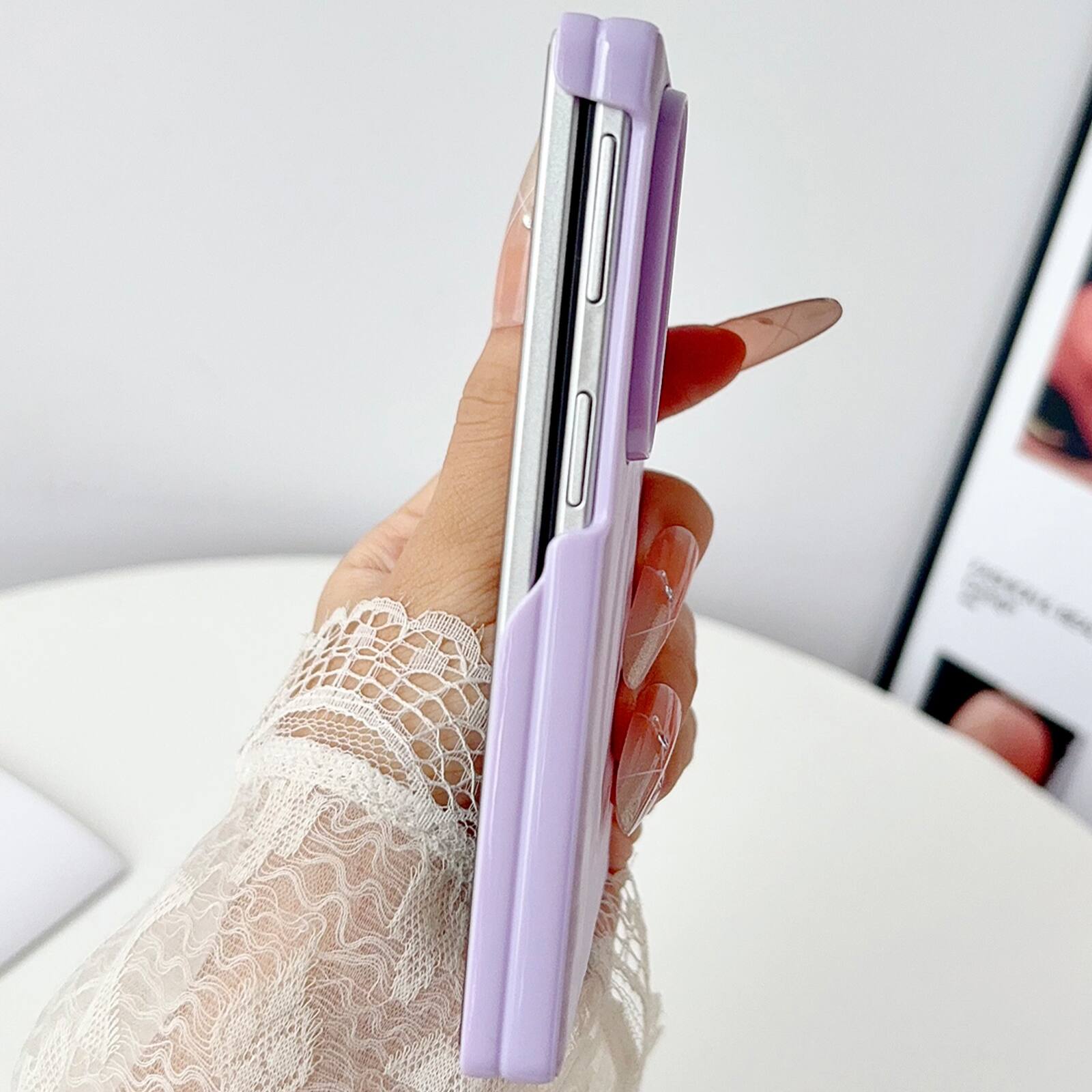 Alt View 1. Dteck - Hinge Case for Samsung Galaxy Z Fold8,PU Leather Slim Back Cover,No Front Frame Heat Dissipation Magnetic Case - Purple.
