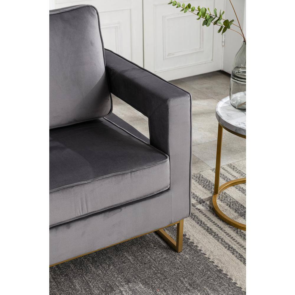 Back. Carolina Chair & Table - Adadon Velvet Upholstered Armchair - Gray - Gray, Gold.