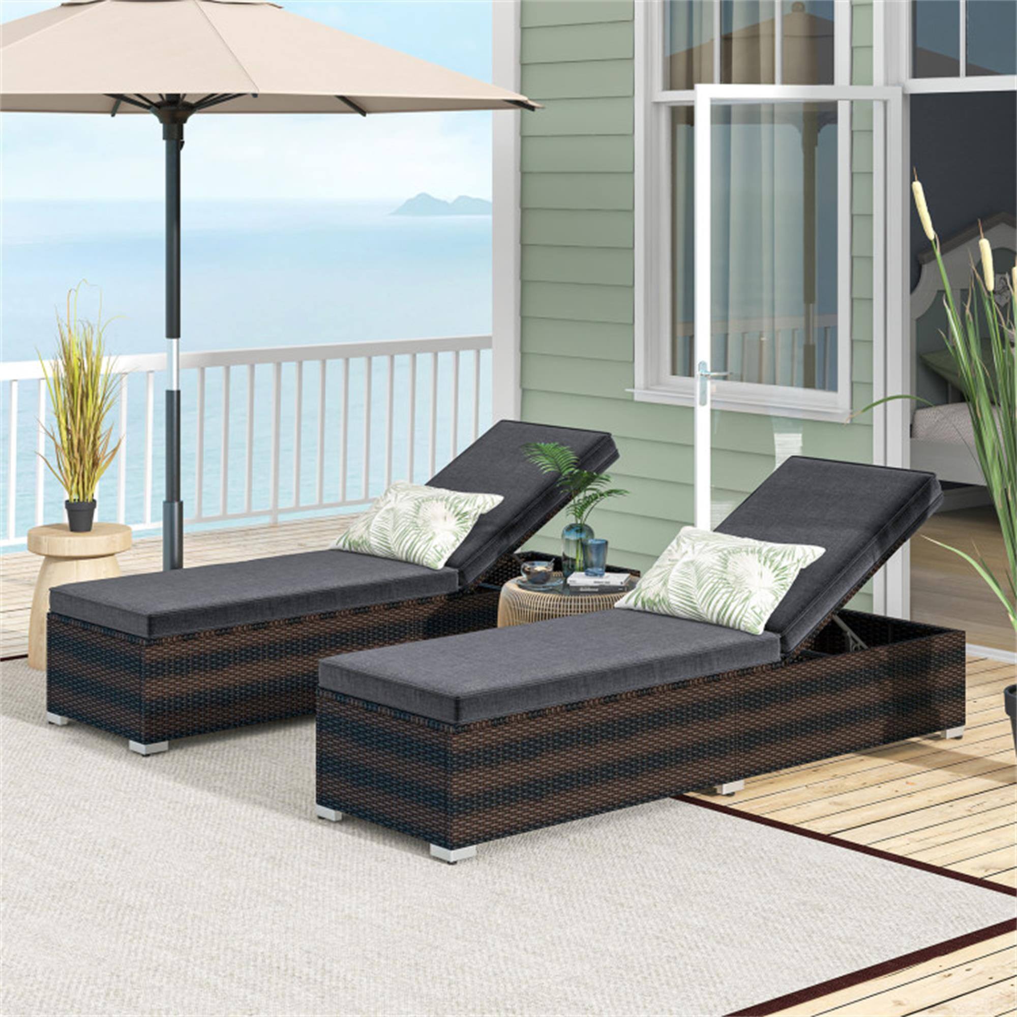 Alt View 2. Boyel Living - Brown Patio Wicker Lounge Chair with 4level Backrest and Long Seat Cushion 75.0in L x 38.0in W x 24.0in H - Brown.