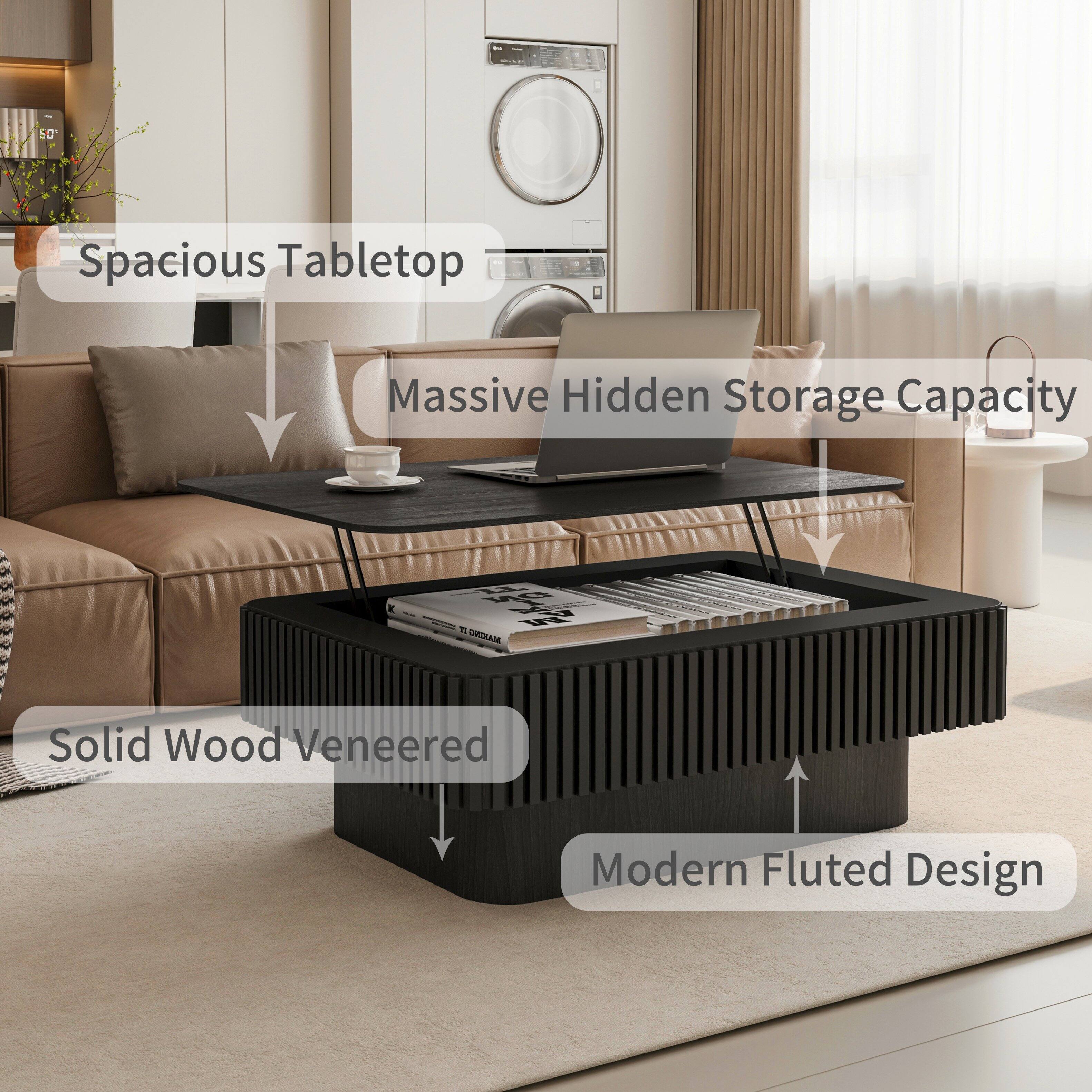 I 50 Spacious Tabletop Massive Hidden Storage Capacity K - MARIN Solid Wood Veneered Modern Fluted Design