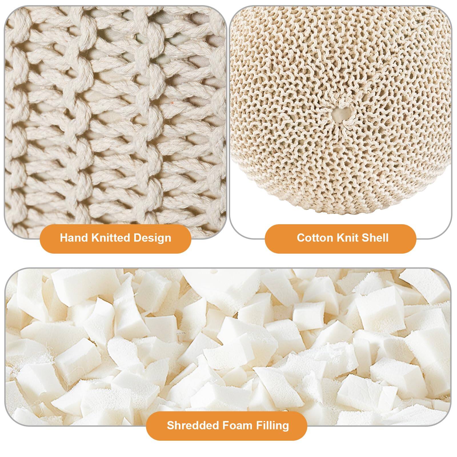 - Hand Knitted Design
- Cotton Knit Shell
- Shredded Foam Filling