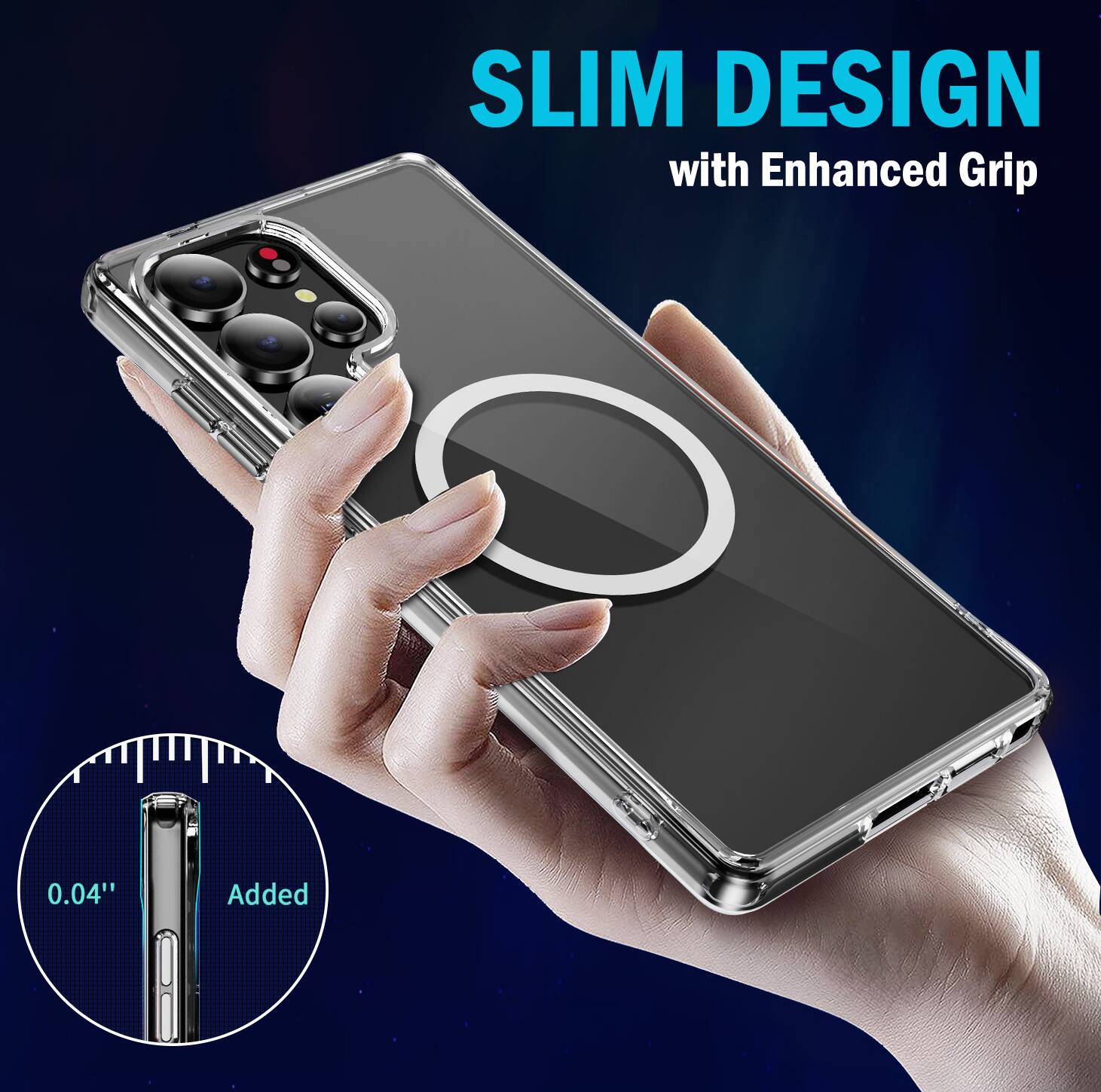 SLIM DESIGN with Enhanced Grip  
0.04" Added