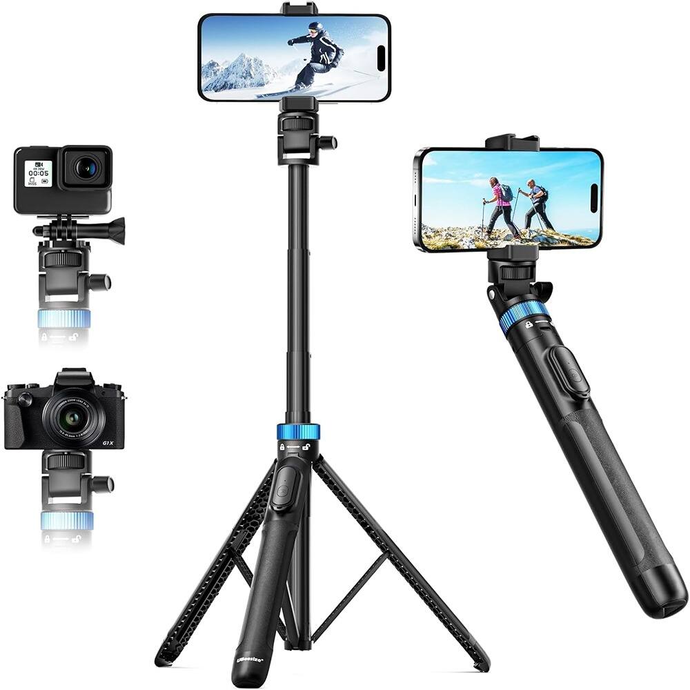 Schertz - 72" Phone Tripod with Remote, Selfie Stick & Phone Holder for iPhone, Android, Cameras, Action Cams