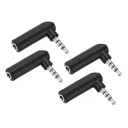 Unique Bargains - 4pcs 3.5mm Male to Female Right Angled Stereo Audio Adapter Connector Jack - Black Silver