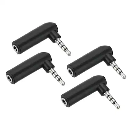 Front. Unique Bargains - 4pcs 3.5mm Male to Female Right Angled Stereo Audio Adapter Connector Jack - Black Silver.