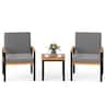 Costway - 3 PCS Patio Furniture Set with Coffee Table Removable Cushions Acacia Wood Armrests - Gray