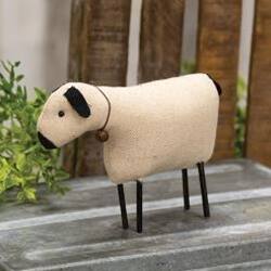 Angle. BreeBe - Stuffed Primitive Sheep Ornament - Black, Ivory.