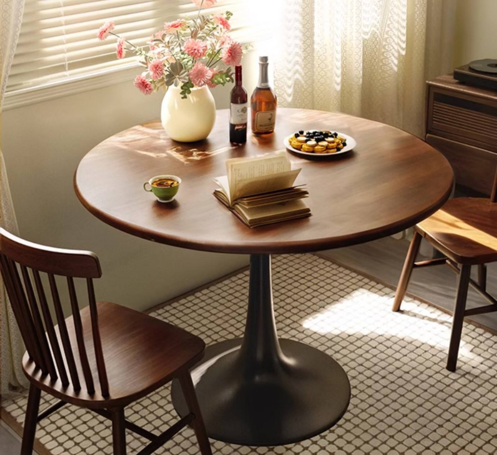 Alt View 10. Ecooso - 24" Modern Round Dining Table with Cylindrical Metal Base and Wood-Grain Top for Kitchen, Living Room, or Small Spaces - Walnut.