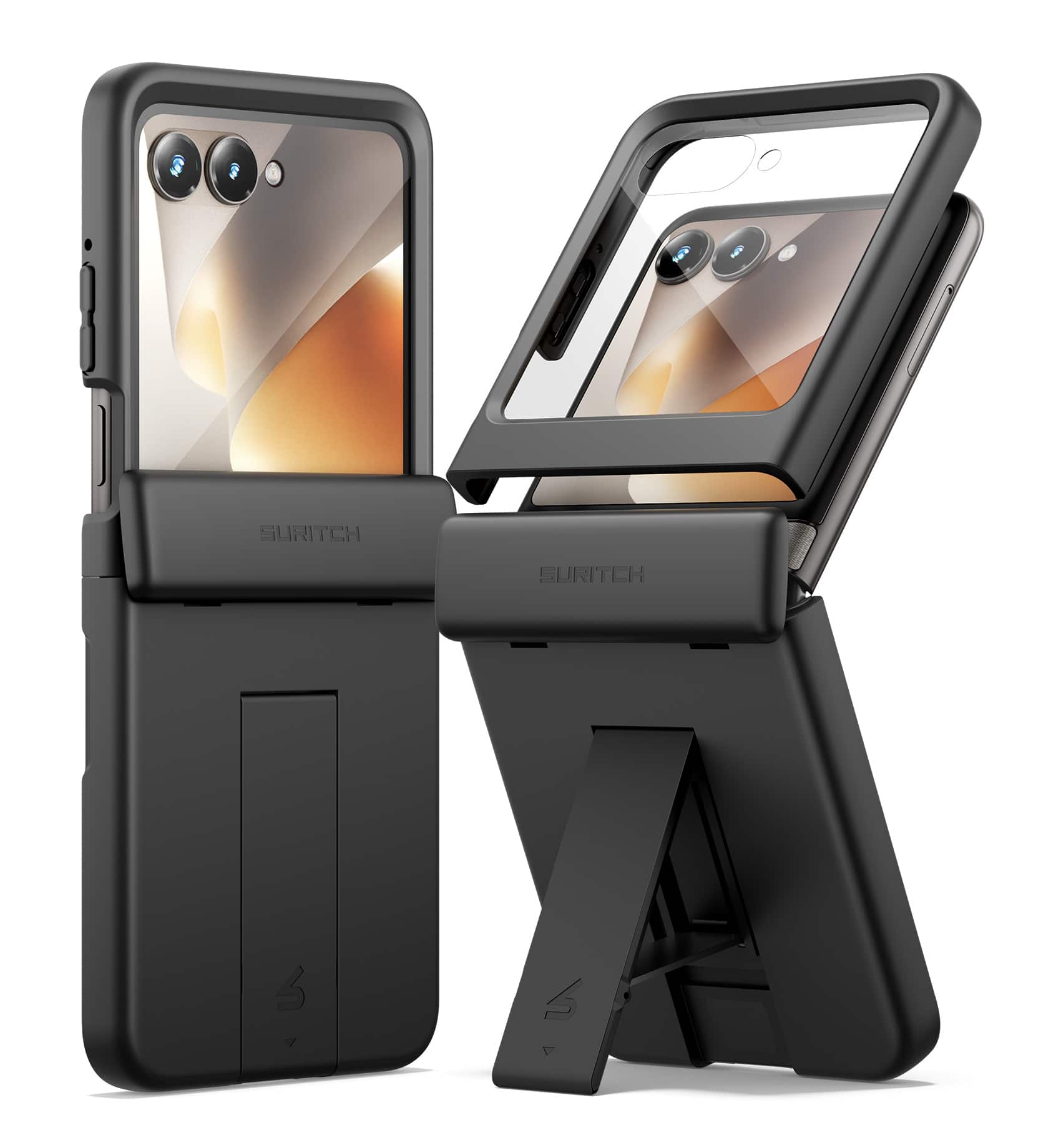 SURITCH - Rugged Case for Motorola Razr 2026/2025/ 2024 70/60/50 with Hinge Protection & Built-in Kickstand & Screen Protector - Aurora Black price history on PriceWatchPro